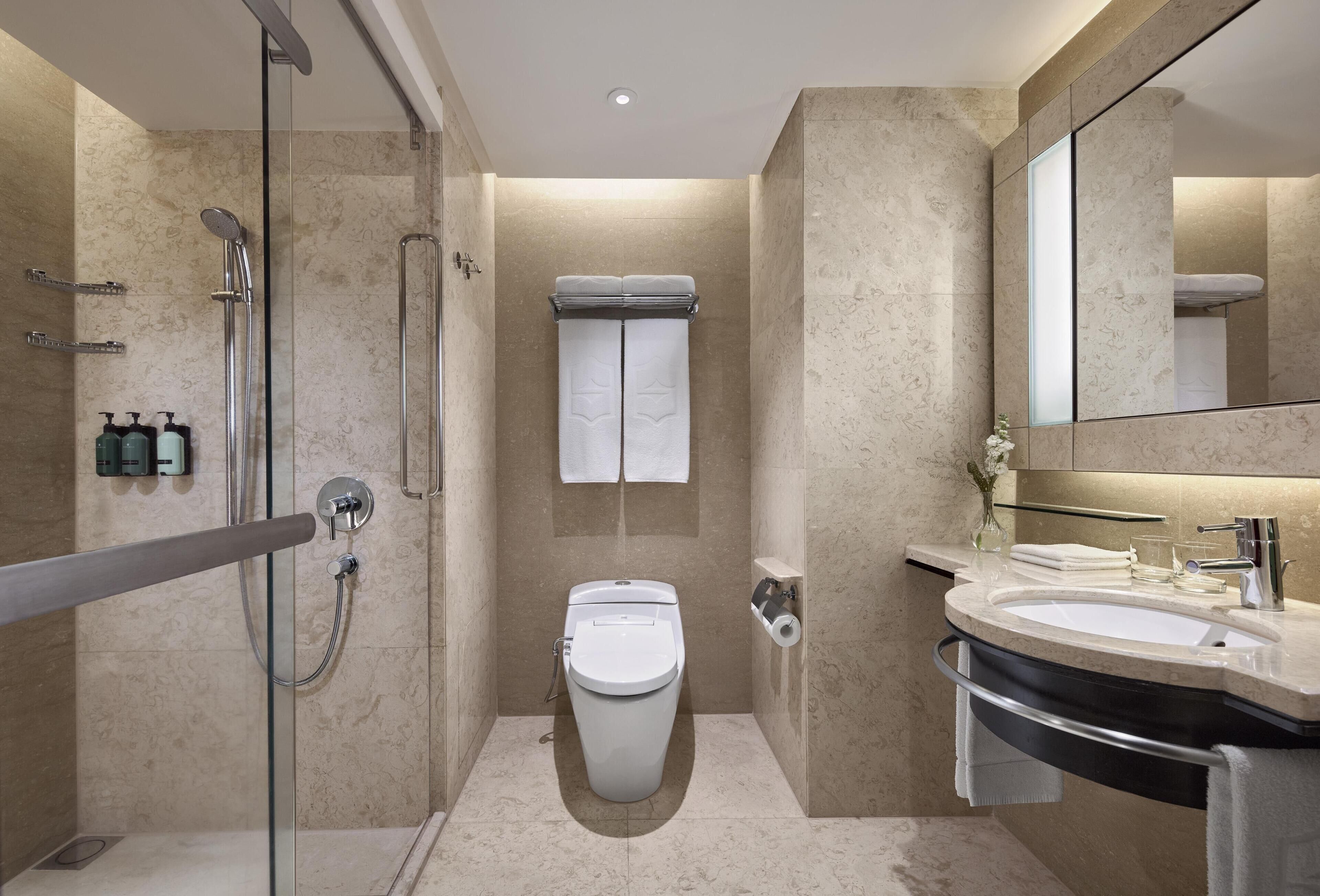 Shower, free toiletries, hair dryer, bathrobes