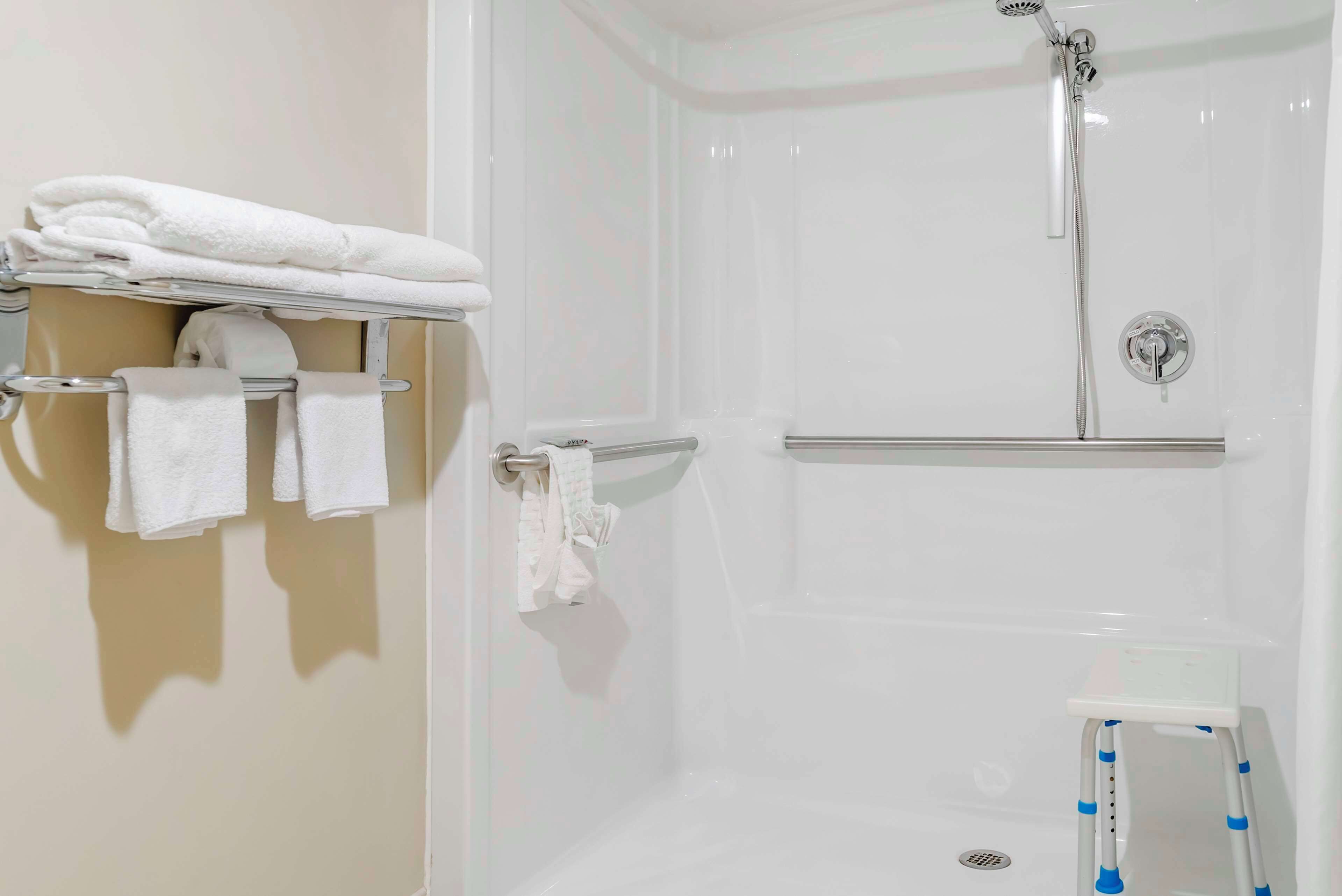 combined shower/bathtub, free toiletries, hair dryer, towels