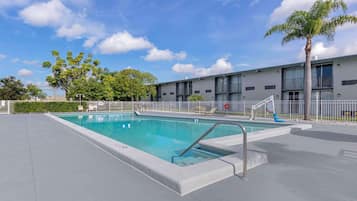 Outdoor pool, open 8:00 AM to 8:00 PM, pool loungers