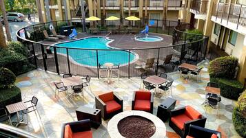 Outdoor pool, open 9:00 AM to 10:00 PM, pool umbrellas, sun loungers