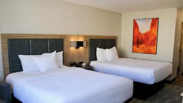 Standard Room, 2 Queen Beds, Non Smoking | In-room safe, desk, blackout curtains, iron/ironing board