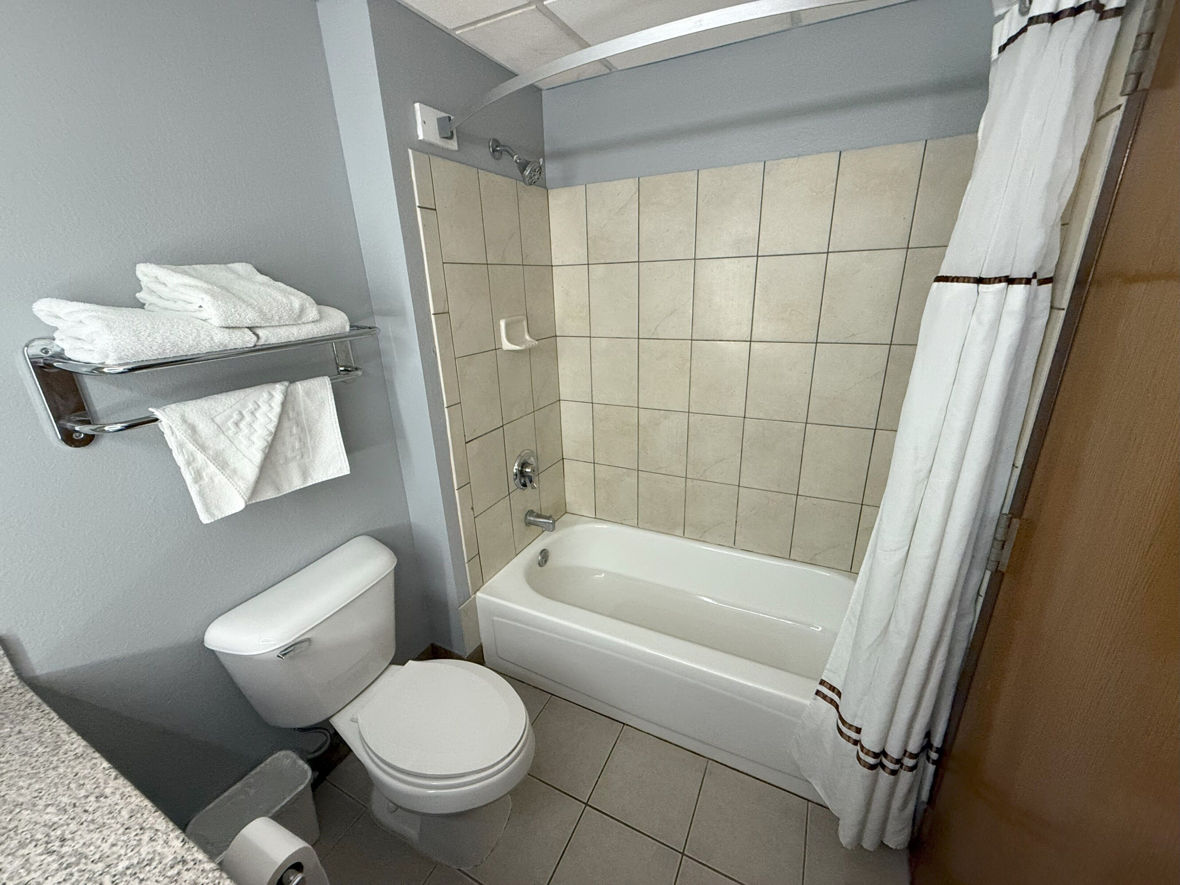 Un baño con inodoro, bañera y ducha.