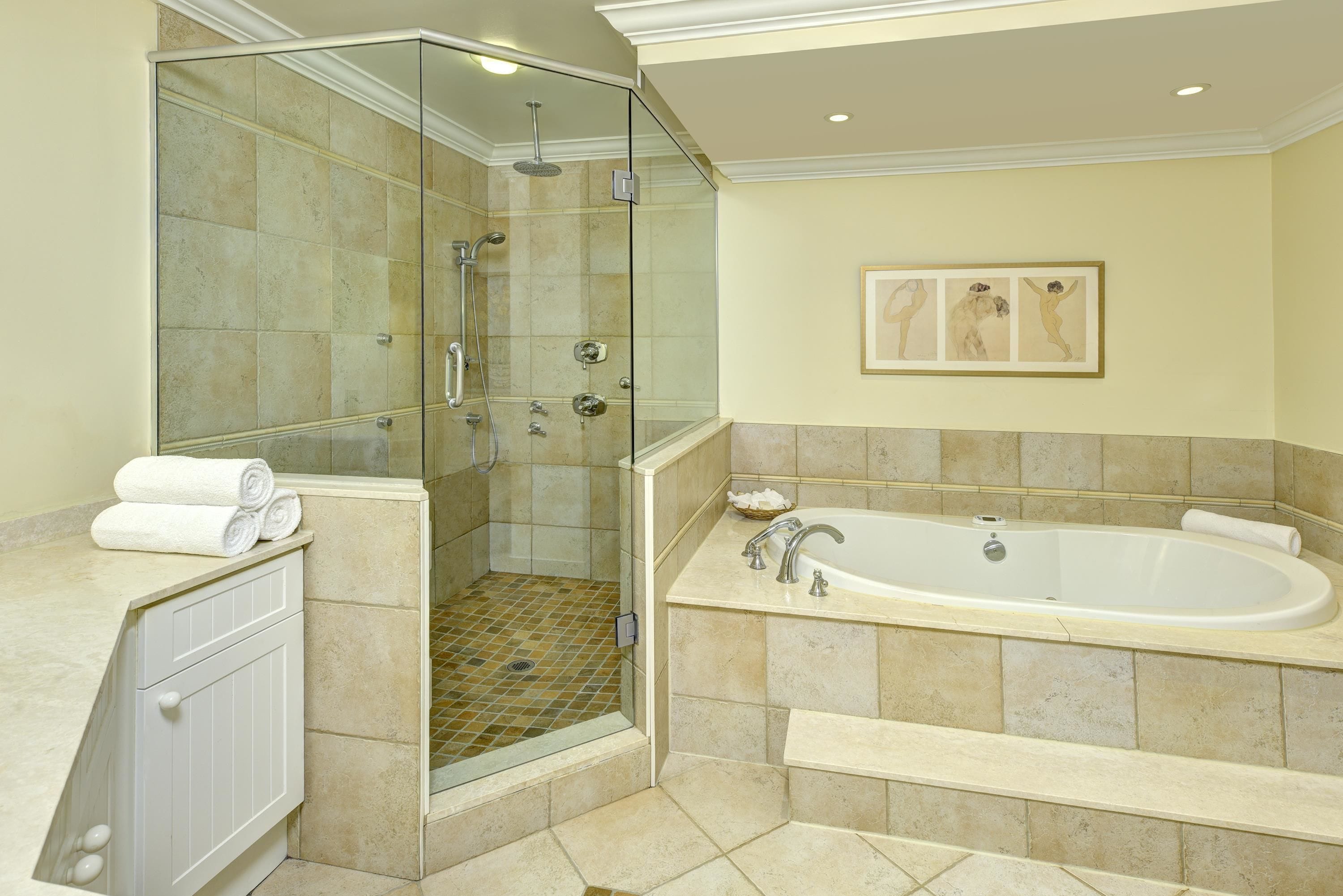 suite, 1 queen bed, non smoking, jetted tub (walk-in shower) | bathroom | eco-friendly toiletries, hair dryer, towels