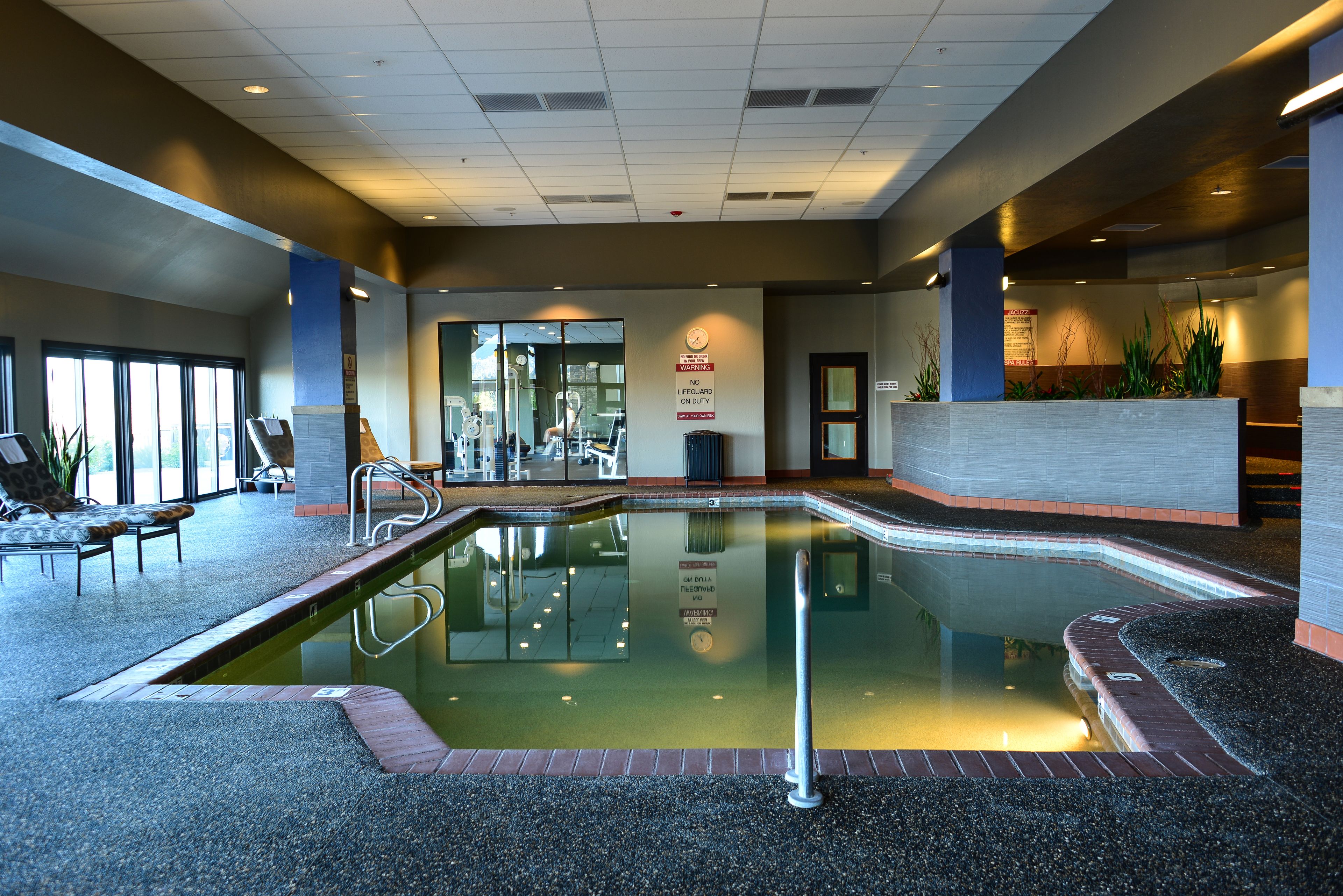 indoor pool, pool loungers