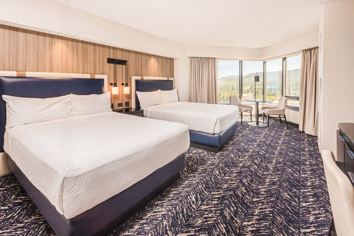 Romulus View Room, 2 Queens | Premium bedding, desk, laptop workspace, blackout curtains