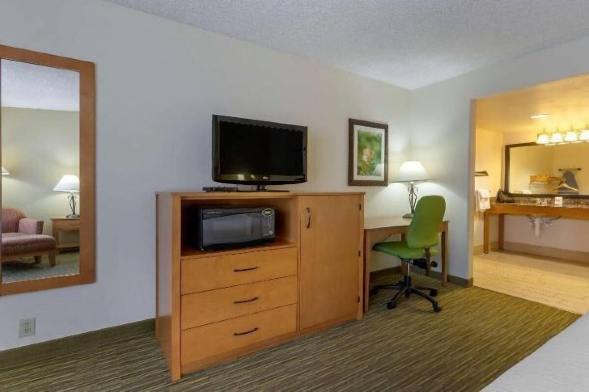 1 bedroom, desk, laptop workspace, iron/ironing board