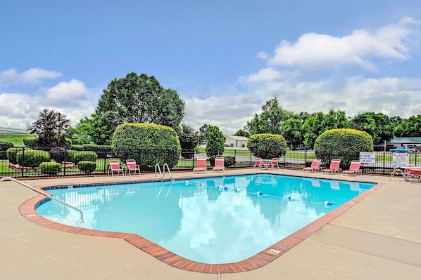 Seasonal outdoor pool, pool loungers