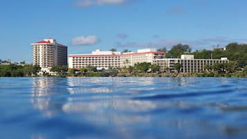 Hotel offers expansive views of the surrounding landscape from its multiple-story balconies.