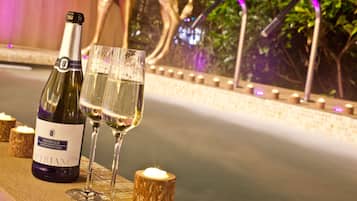 Alberca techada y camastros