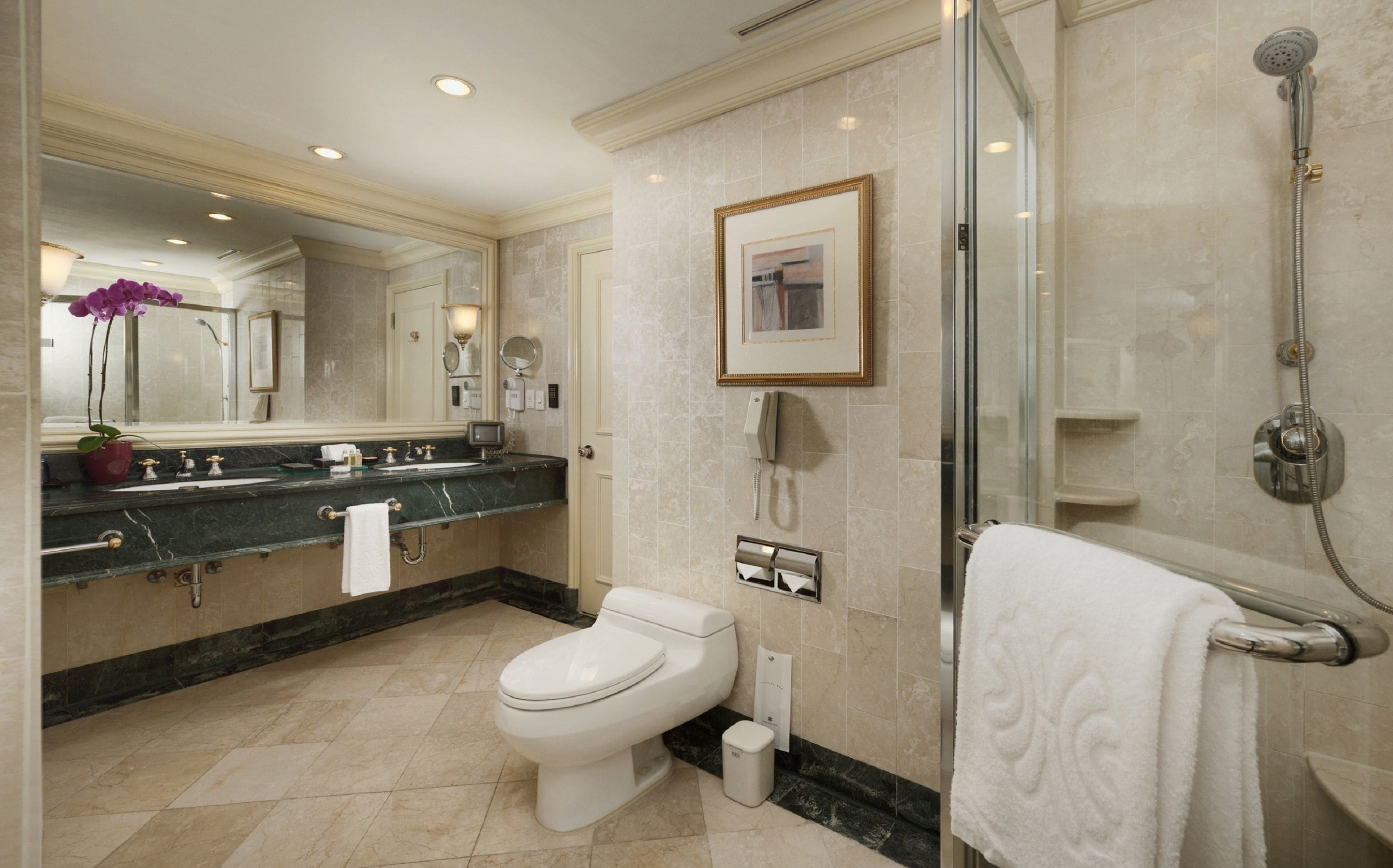 separate bathtub and shower, rainfall showerhead, free toiletries