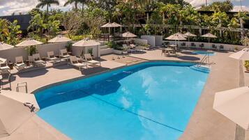 Outdoor pool, open 7:00 AM to 11:00 PM, pool umbrellas, pool loungers