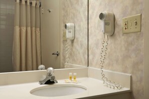 Shower, free toiletries, hair dryer, towels