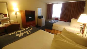 Room, 2 Double Beds, Non Smoking | In-room safe, desk, laptop workspace, blackout drapes