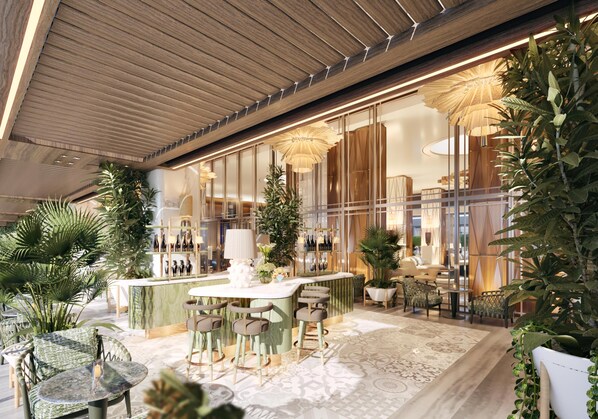 Bar de cocktails, con vista a la piscina, abre todos los días