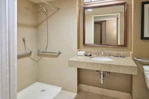 Room, 1 King Bed, Mobility Accessible, Non Smoking (Roll-in Shower) | Bathroom | Combined shower/tub, free toiletries, hair dryer, towels