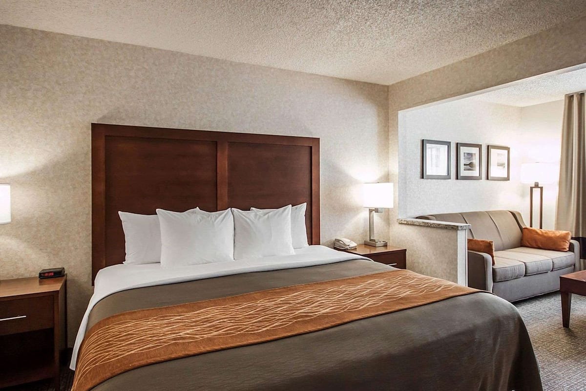 suite, 1 king bed with sofa bed, non smoking | premium bedding, in-room safe, desk, iron/ironing board