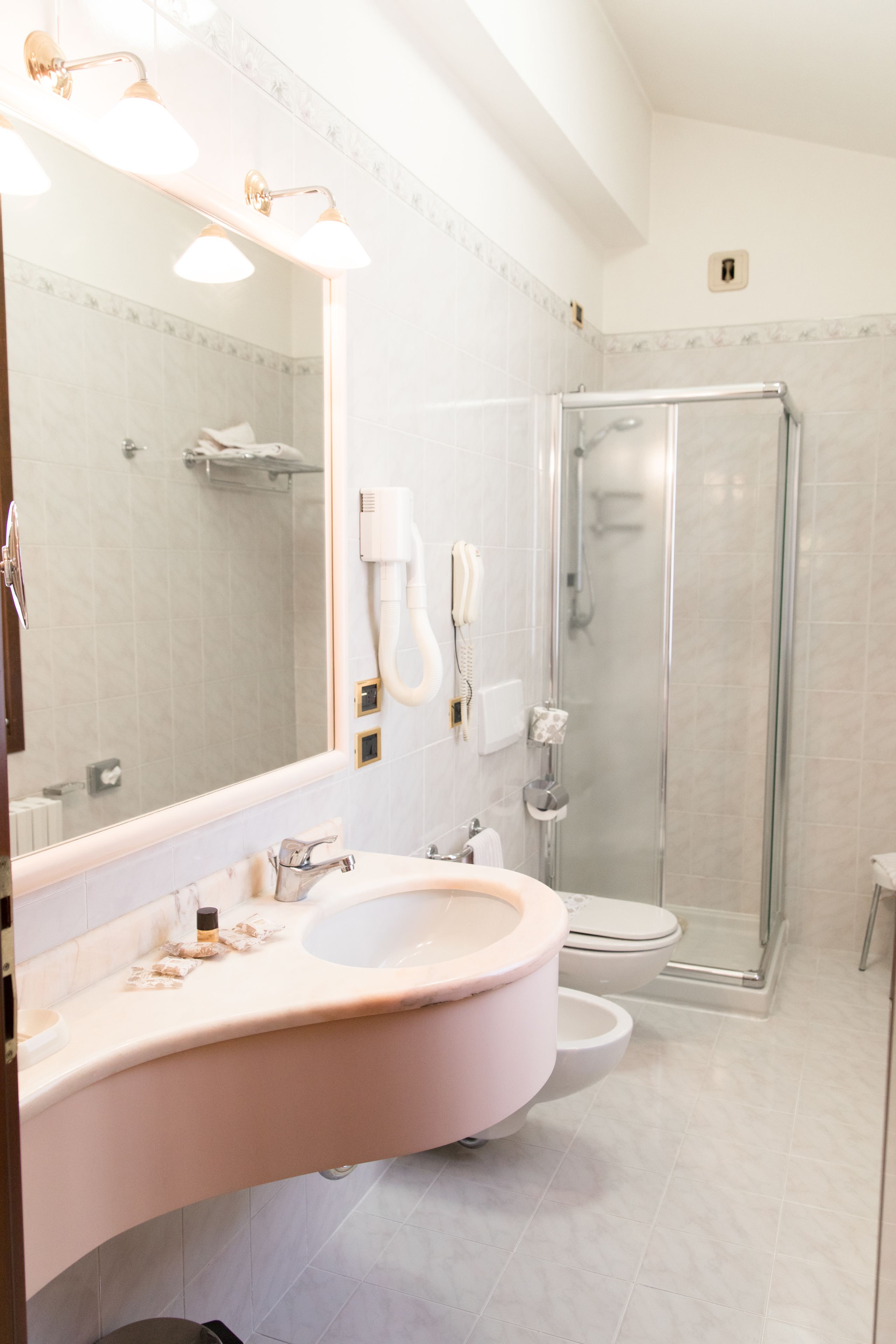 deep-soaking bathtub, free toiletries, hair dryer, bidet