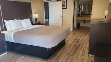 1 bedroom, desk, laptop workspace, blackout curtains