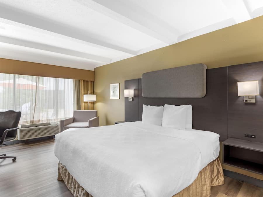 Escritorio, cortinas blackout y tabla de planchar con plancha