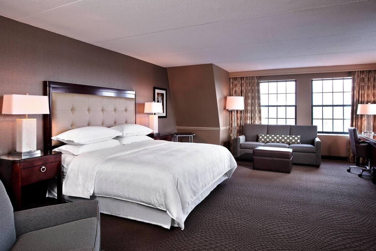 Hypo-allergenic bedding available, in-room safe, desk, laptop workspace
