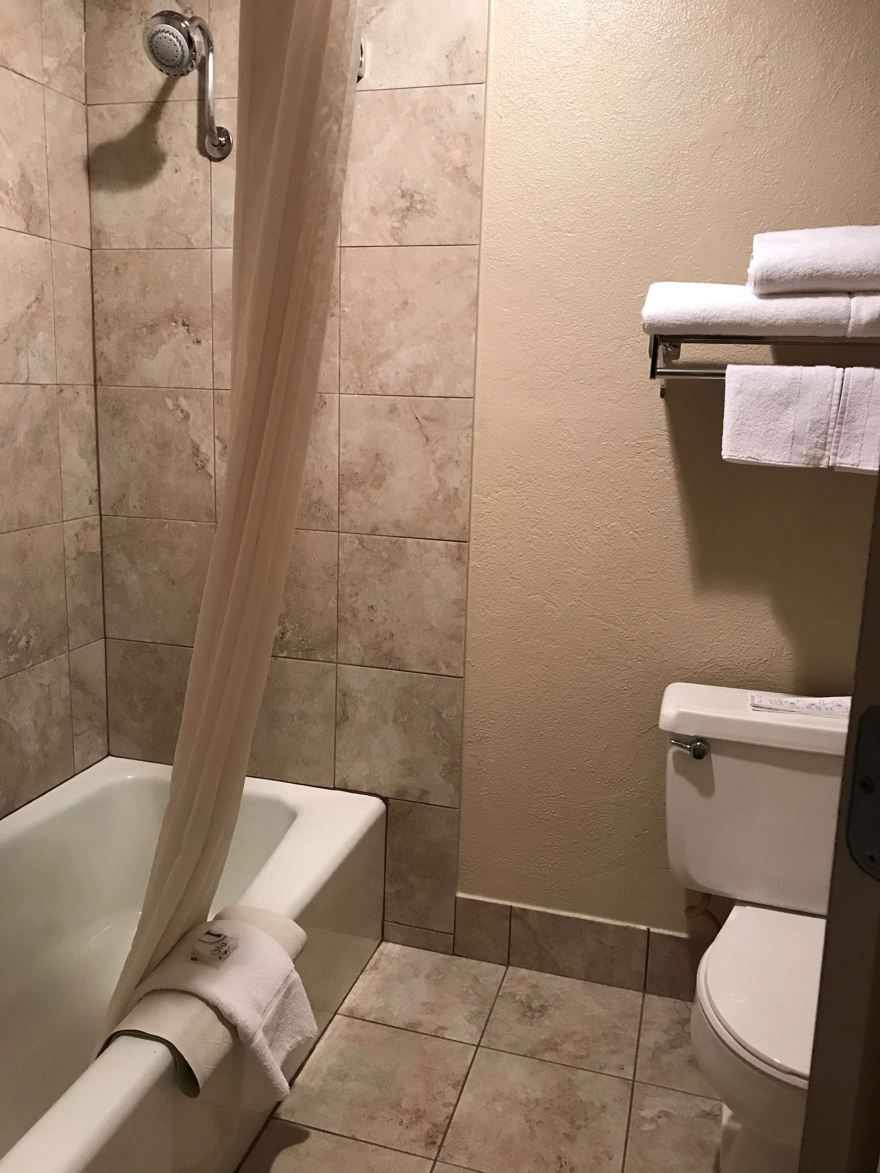 combined shower/bathtub, free toiletries, hair dryer, towels