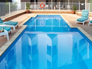 Outdoor pool, sun loungers