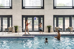 Indoor pool, open 6:30 AM to 9:00 PM, sun loungers