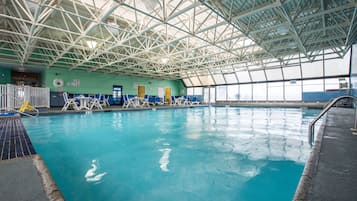 Indoor pool, open 9:00 AM to 9:00 PM, sun loungers