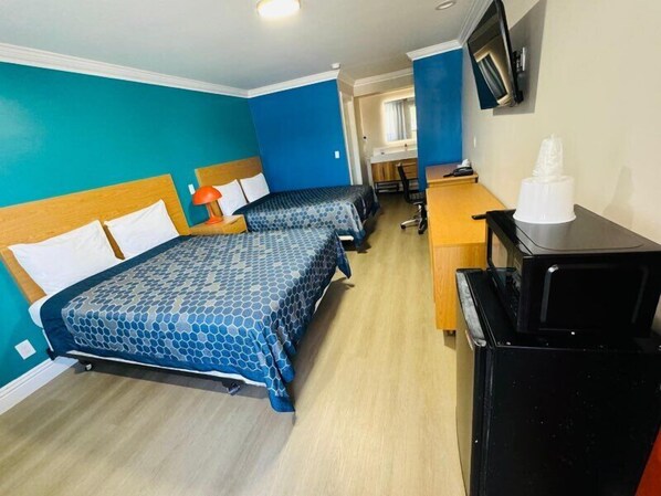 Room, 2 Queen Beds | In-room safe, desk, blackout drapes, iron/ironing board