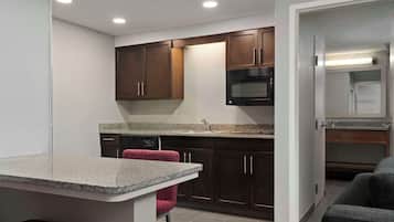 Fridge, microwave, coffee/tea maker