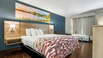 Desk, laptop workspace, blackout drapes, free WiFi