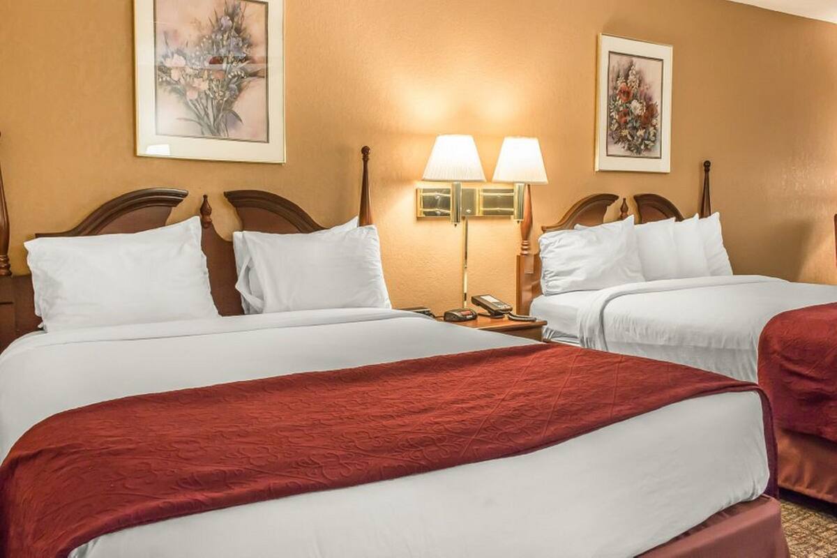 Standard Room, 2 Double Beds, Non Smoking | In-room safe, desk, laptop workspace, iron/ironing board