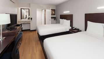 Room, 2 Double Beds, Accessible, Non Smoking (Mobility, Roll-In Shower) | In-room safe, desk, blackout drapes, free cribs/infant beds
