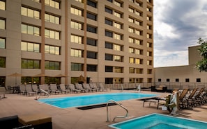 Indoor pool, seasonal outdoor pool, pool umbrellas, pool loungers