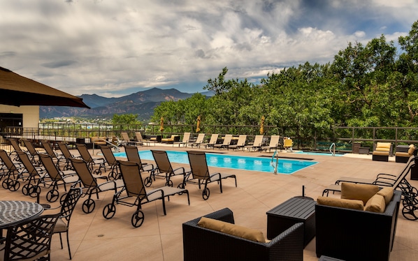 Indoor pool, seasonal outdoor pool, pool umbrellas, sun loungers