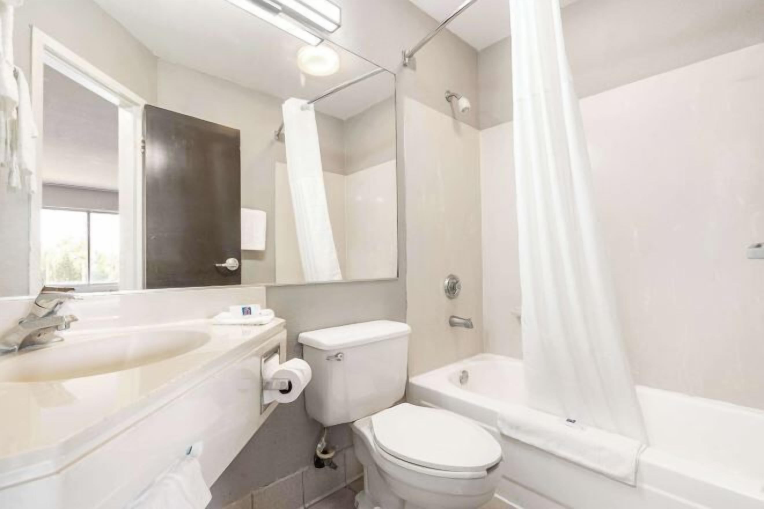 Combined shower/tub, free toiletries, hair dryer, towels