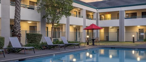 Outdoor pool, sun loungers
