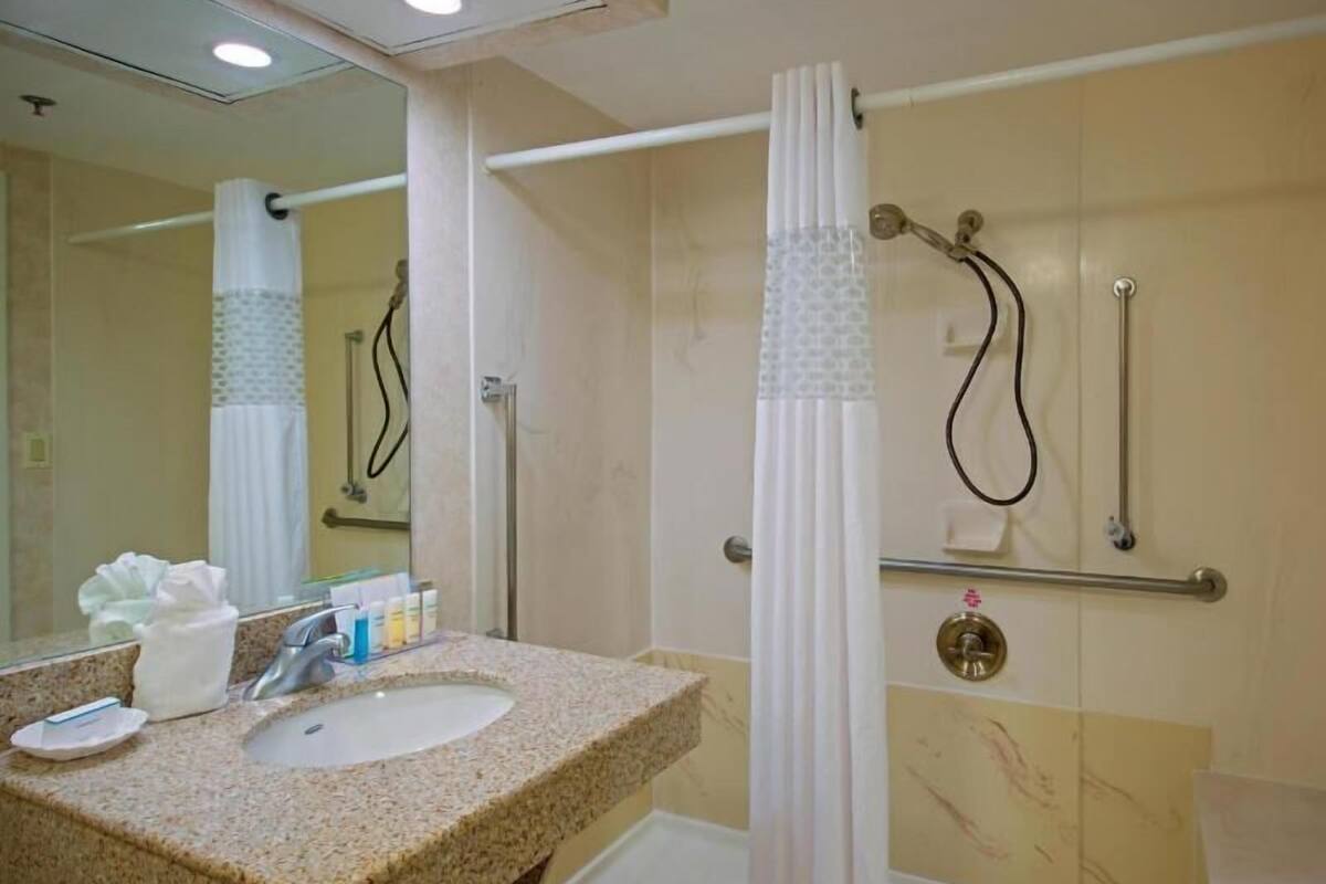 Bathroom | Combined shower/tub, free toiletries, hair dryer, towels