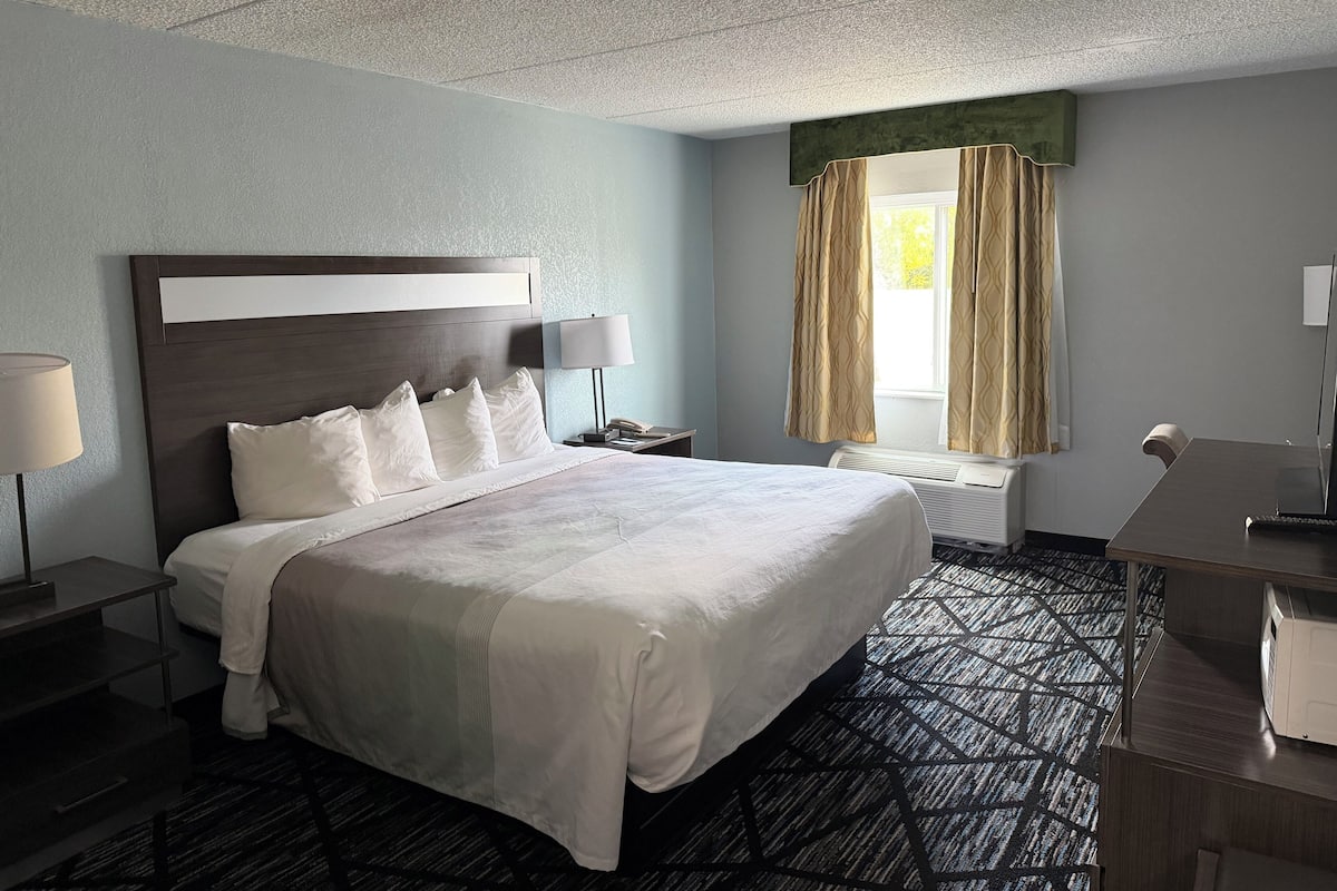 1 slaapkamer, luxe beddengoed, een bureau, een strijkplank/strijkijzer