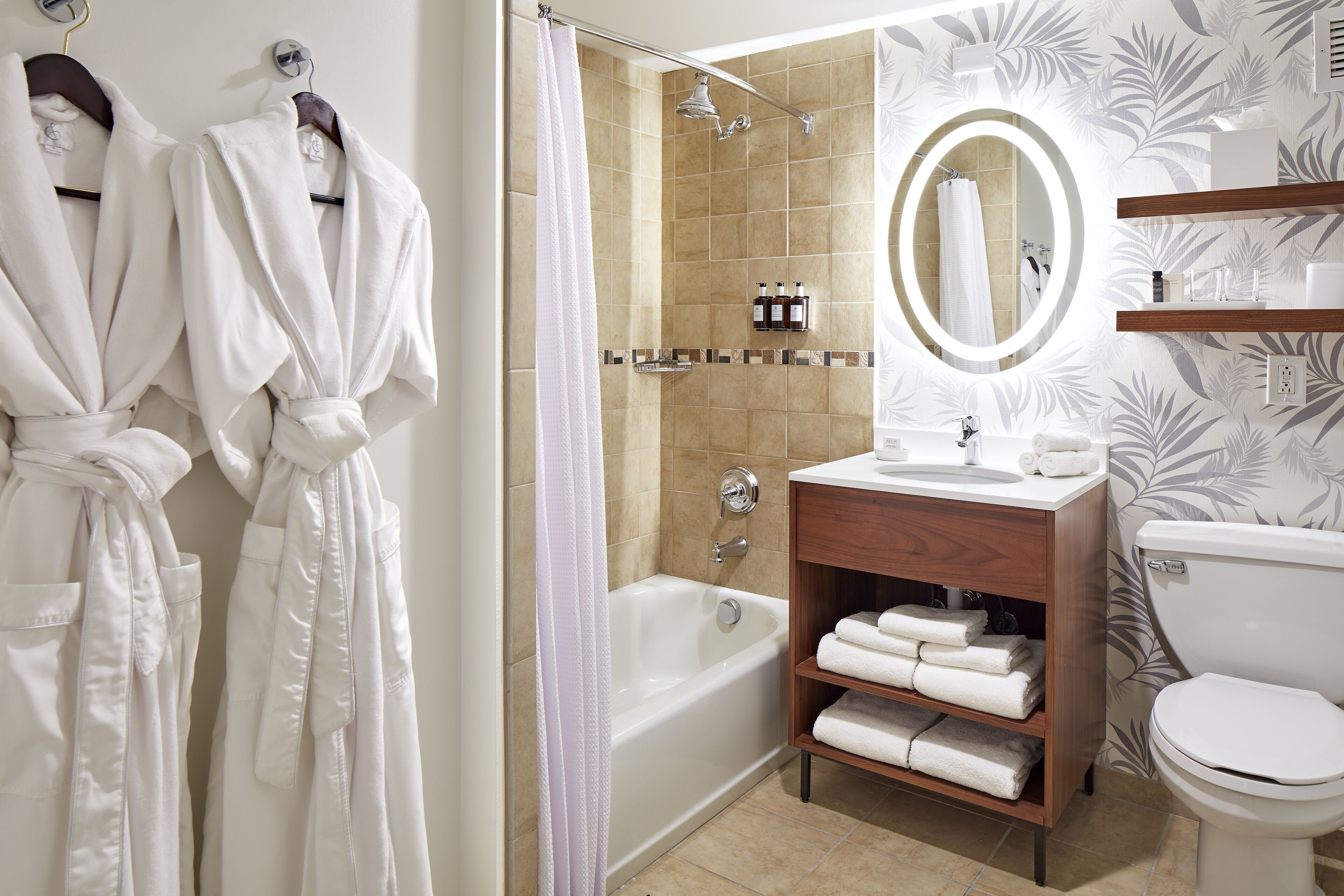 free toiletries, hair dryer, bathrobes, towels