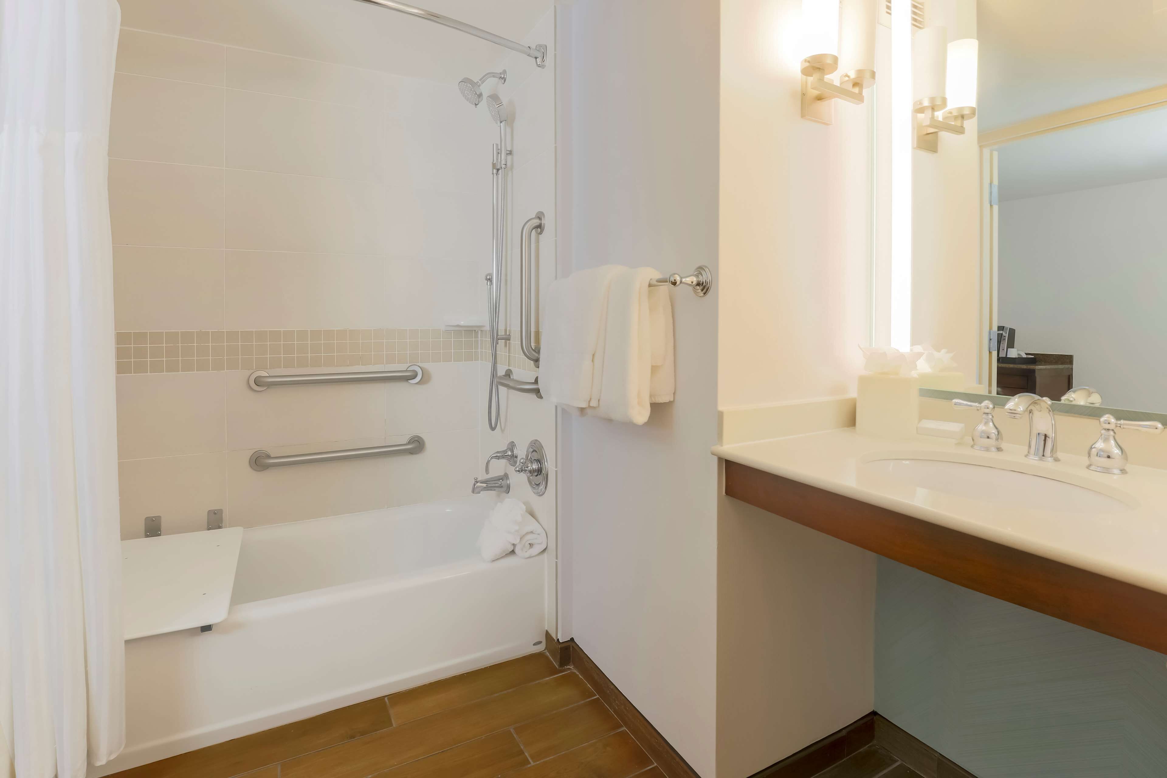 room, 1 king bed, accessible, bathtub (mobility & hearing) | bathroom | free toiletries, hair dryer, towels