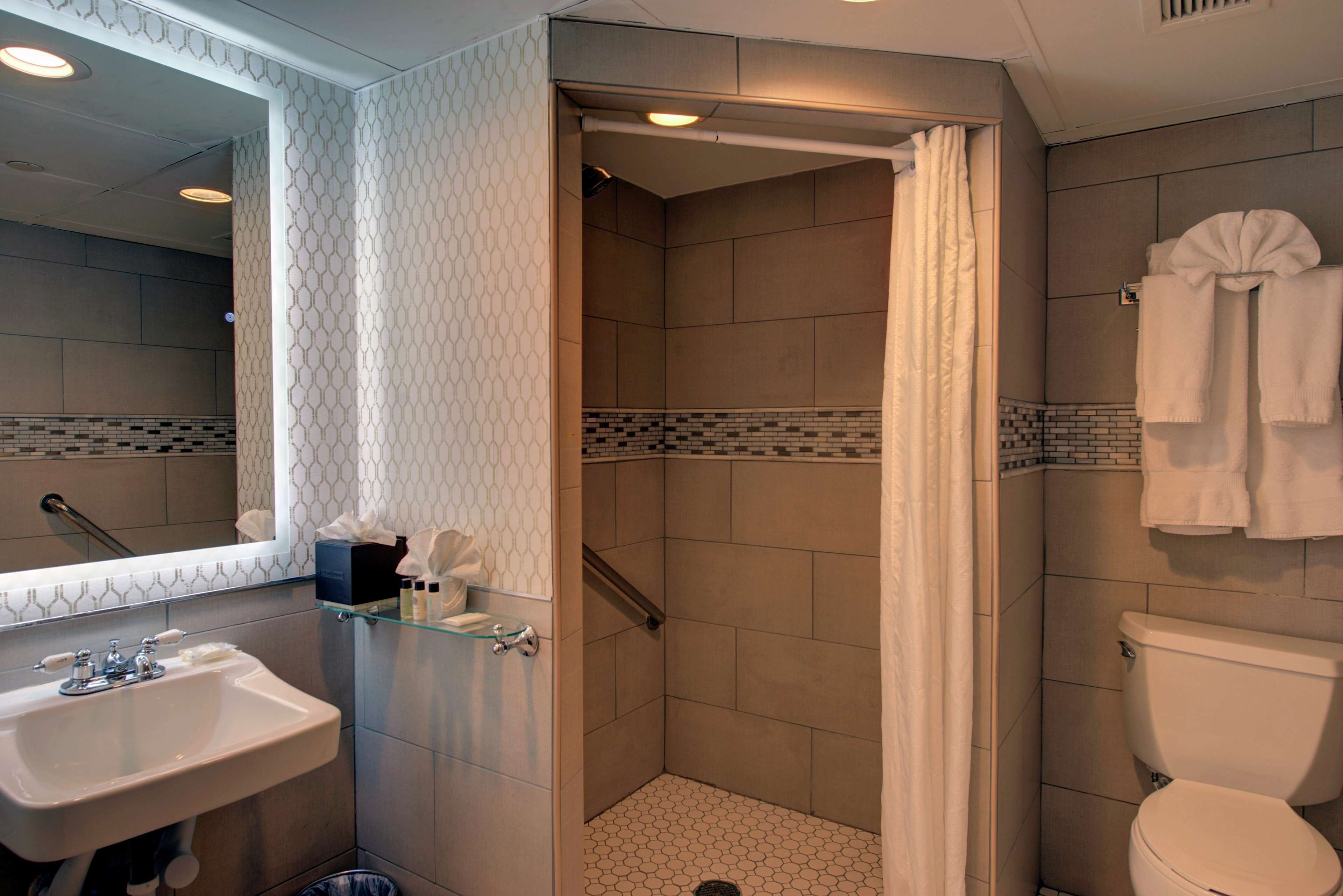 room, 1 queen bed, accessible (mobility & hearing, roll-in shower) | bathroom | combined shower/bathtub, designer toiletries, hair dryer, slippers