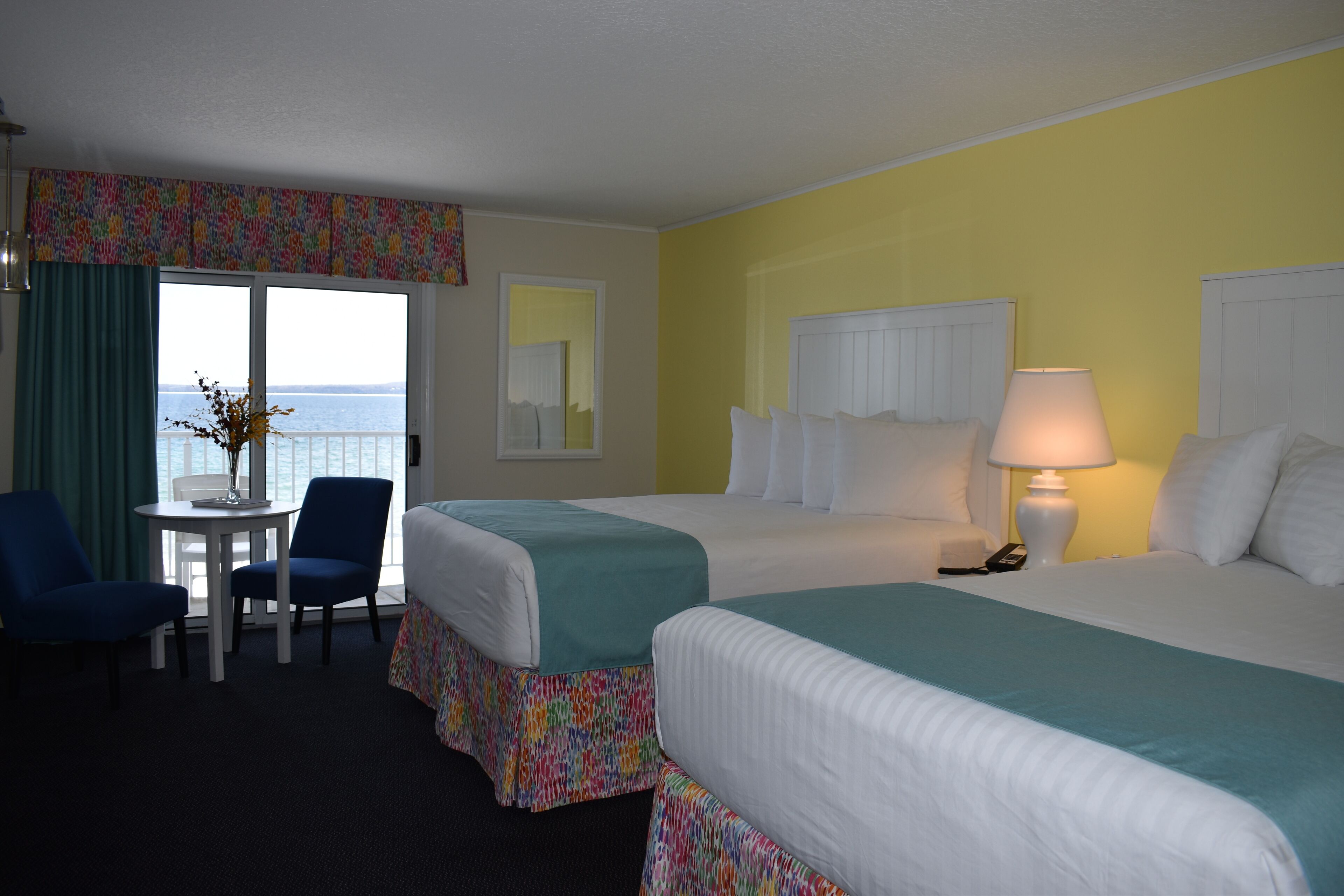 deluxe room, 2 queen beds, patio, lake view | blackout curtains, iron/ironing board, free wifi, bed sheets