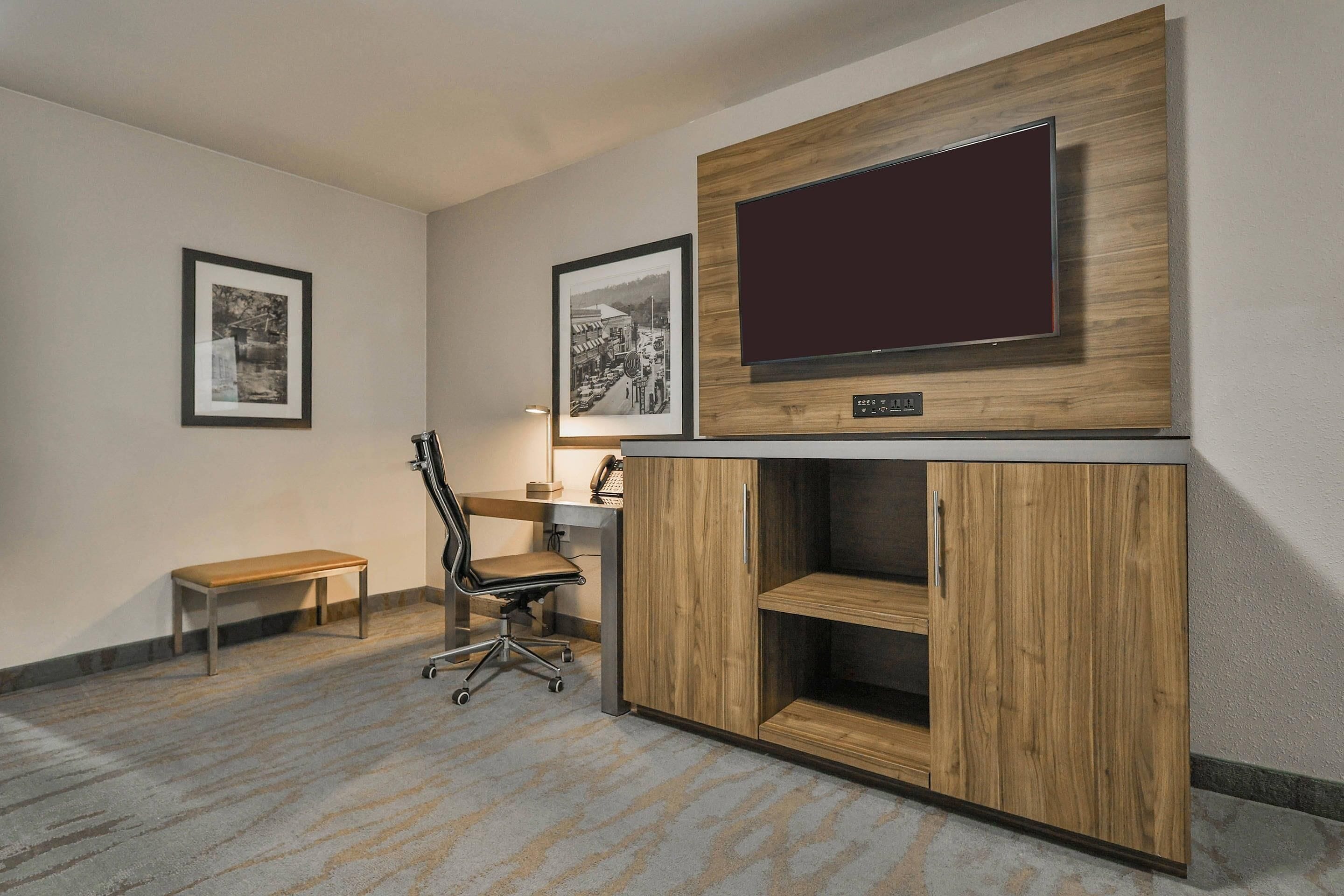 Hypo-allergenic bedding, desk, laptop workspace, iron/ironing board