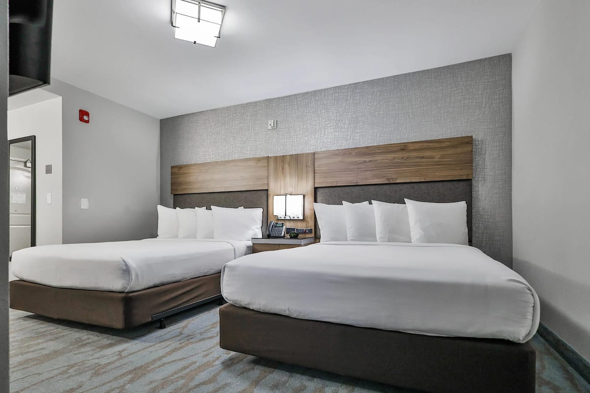 Hypo-allergenic bedding, desk, laptop workspace, iron/ironing board