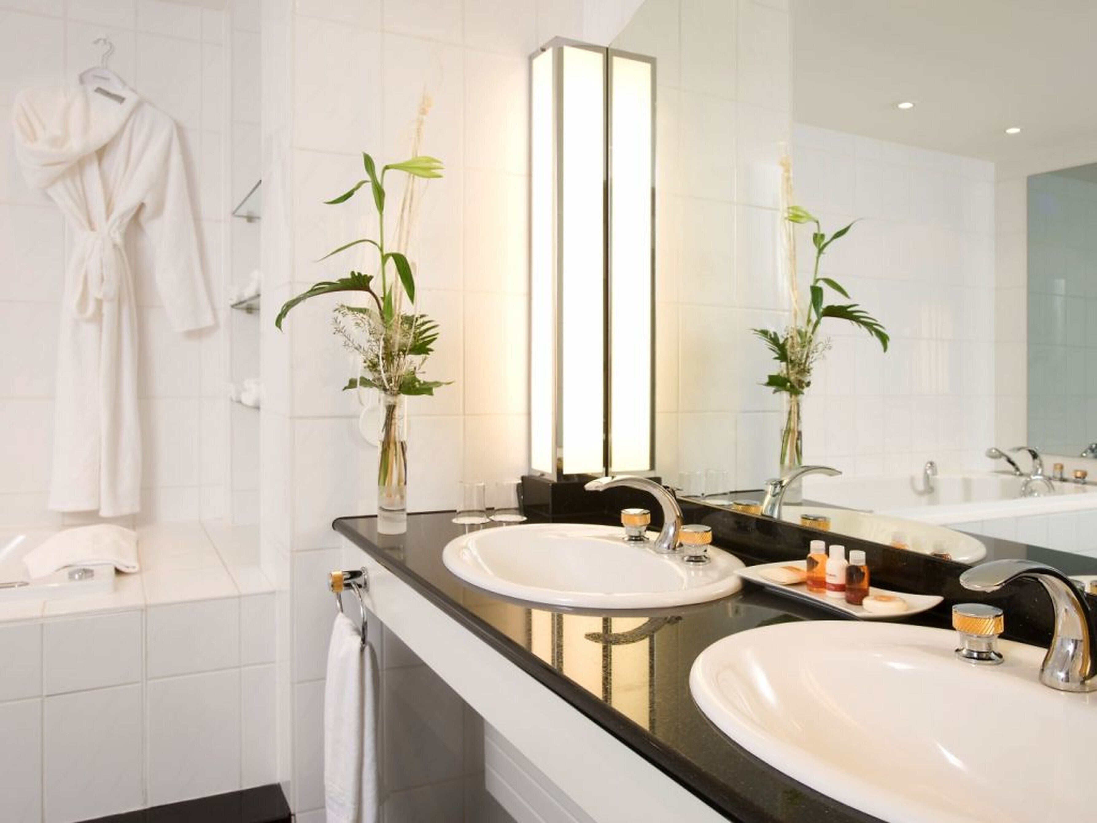 free toiletries, hair dryer, bathrobes, slippers