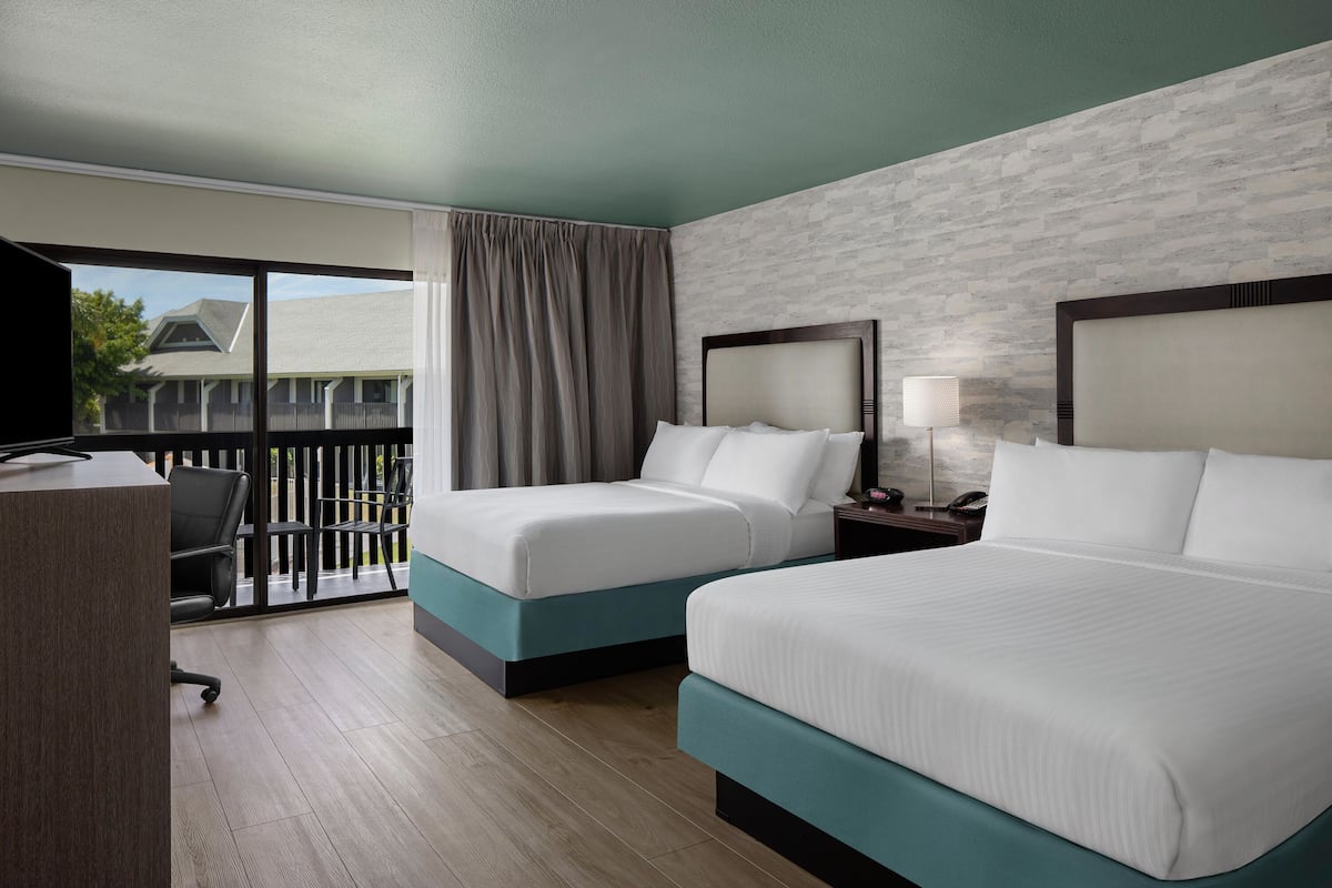 Premium Room, 2 Queen Beds, Balcony, Pool View | 1 bedroom, hypo-allergenic bedding, in-room safe, desk