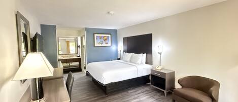 Desk, blackout drapes, iron/ironing board, free WiFi