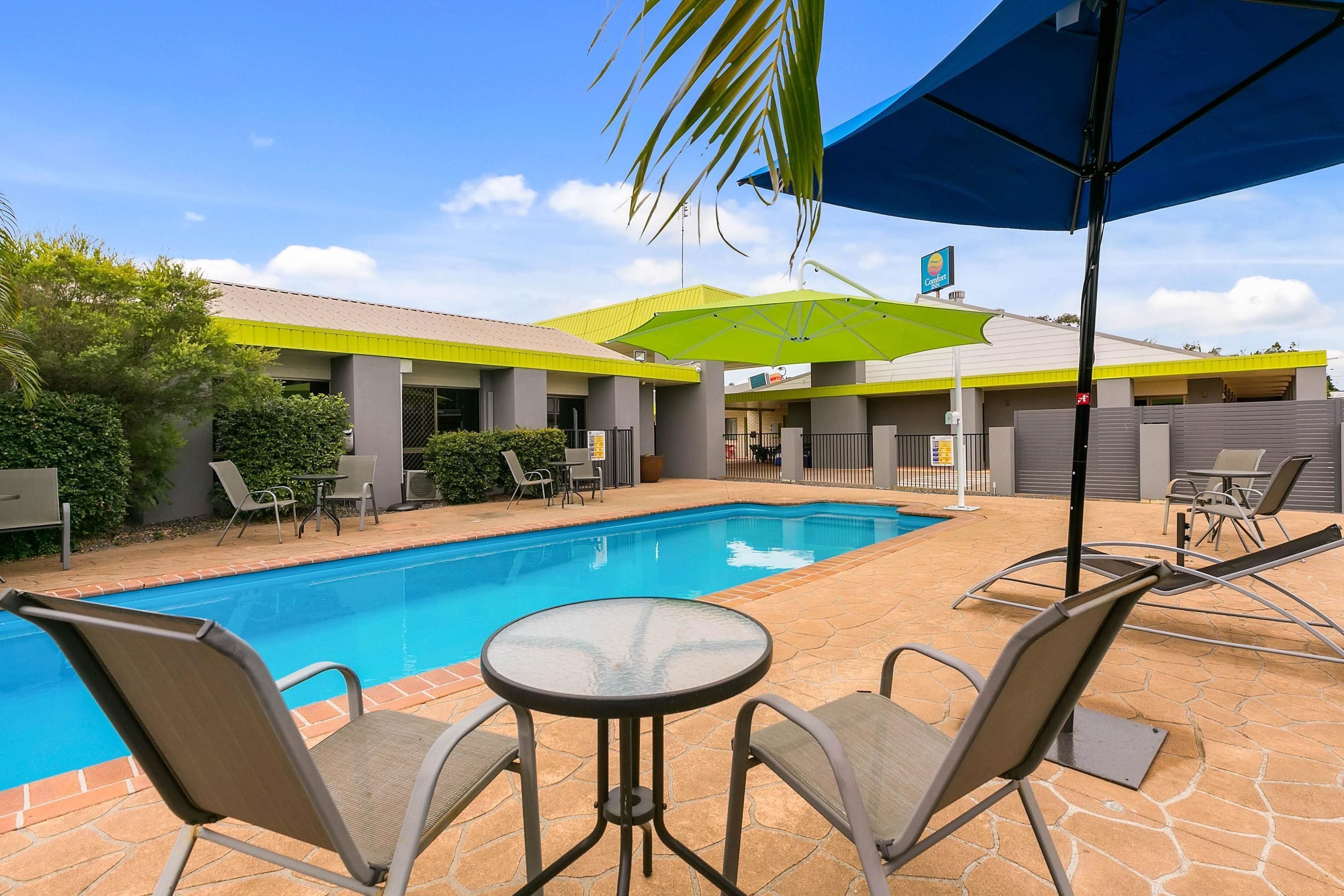 Outdoor pool, open 8 AM to 7:00 PM, pool umbrellas, sun loungers