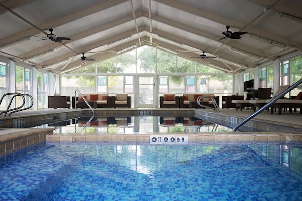 Indoor pool, open 6 AM to 10 PM, pool loungers